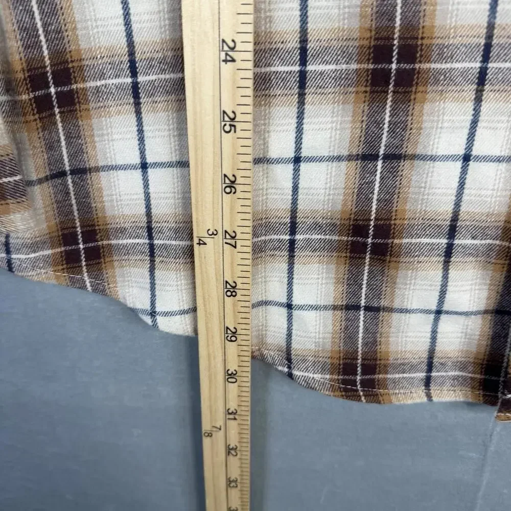 Wrangler Western Flannel Shirt Mens Medium Brown Plaid Pearl Snap Wrancher